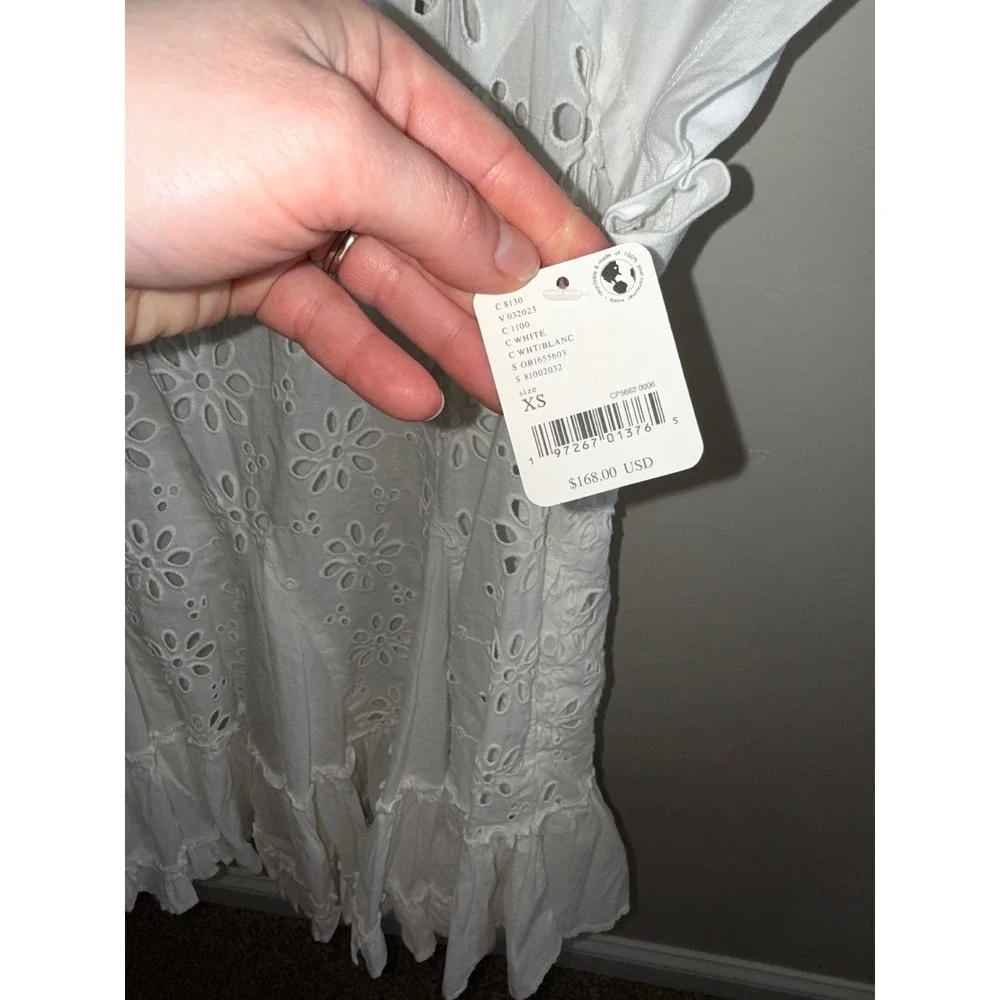 Free People Sadler White Eyelet Mini Dress Short Sleeve Ruffle Hem‎ XS New